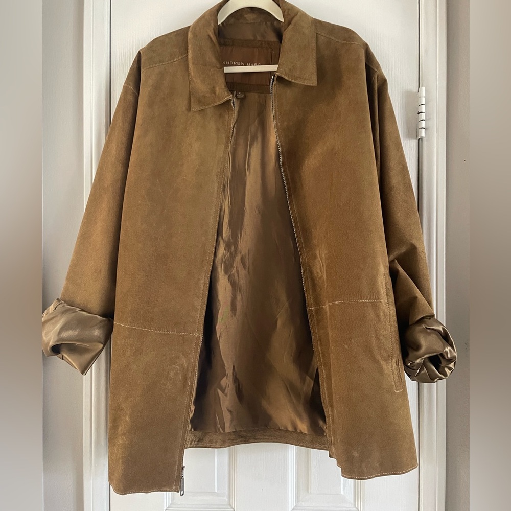 Andrew Marc 100% Leather Tan Suede Oversized Utility Jacket